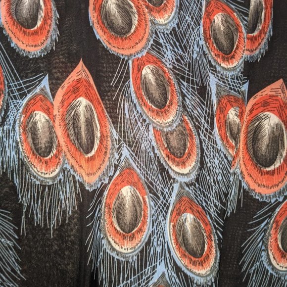 PEACOCK FEATHER Print Theme Maxi Dress Size XXL Fits Large - Picture 4 of 4